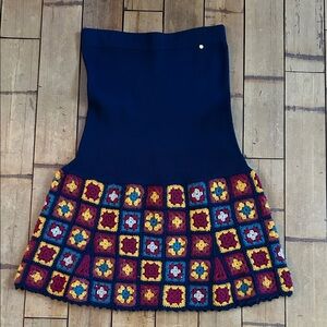 Navy and Multicolor A-Line Knit Skirt or Strapless Tunic
